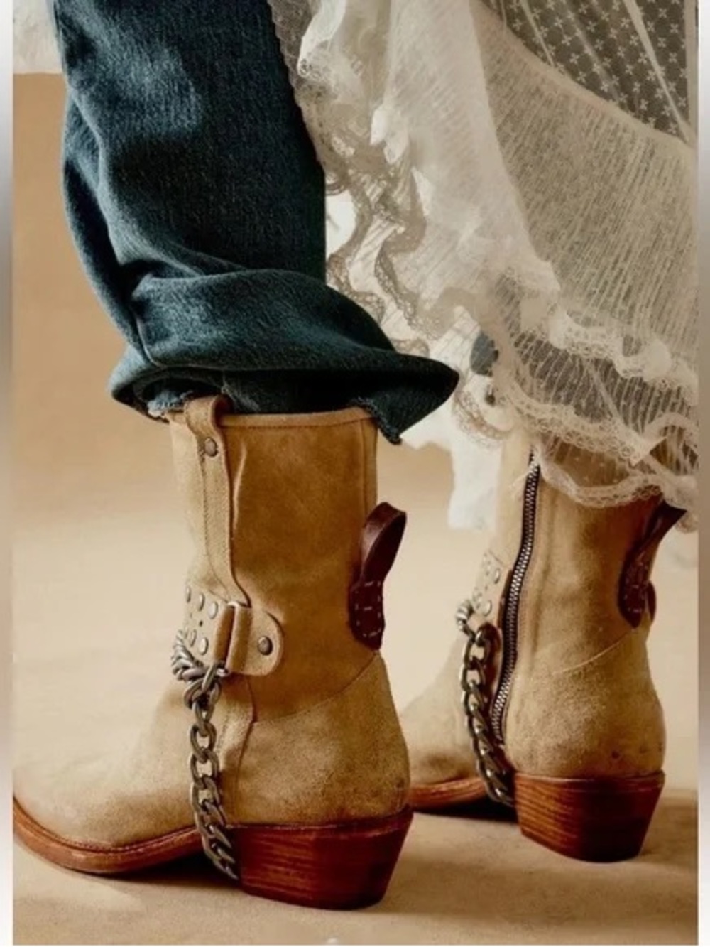 New Free People Aiden Chain Moto Boots Suede - Picture 2 of 8